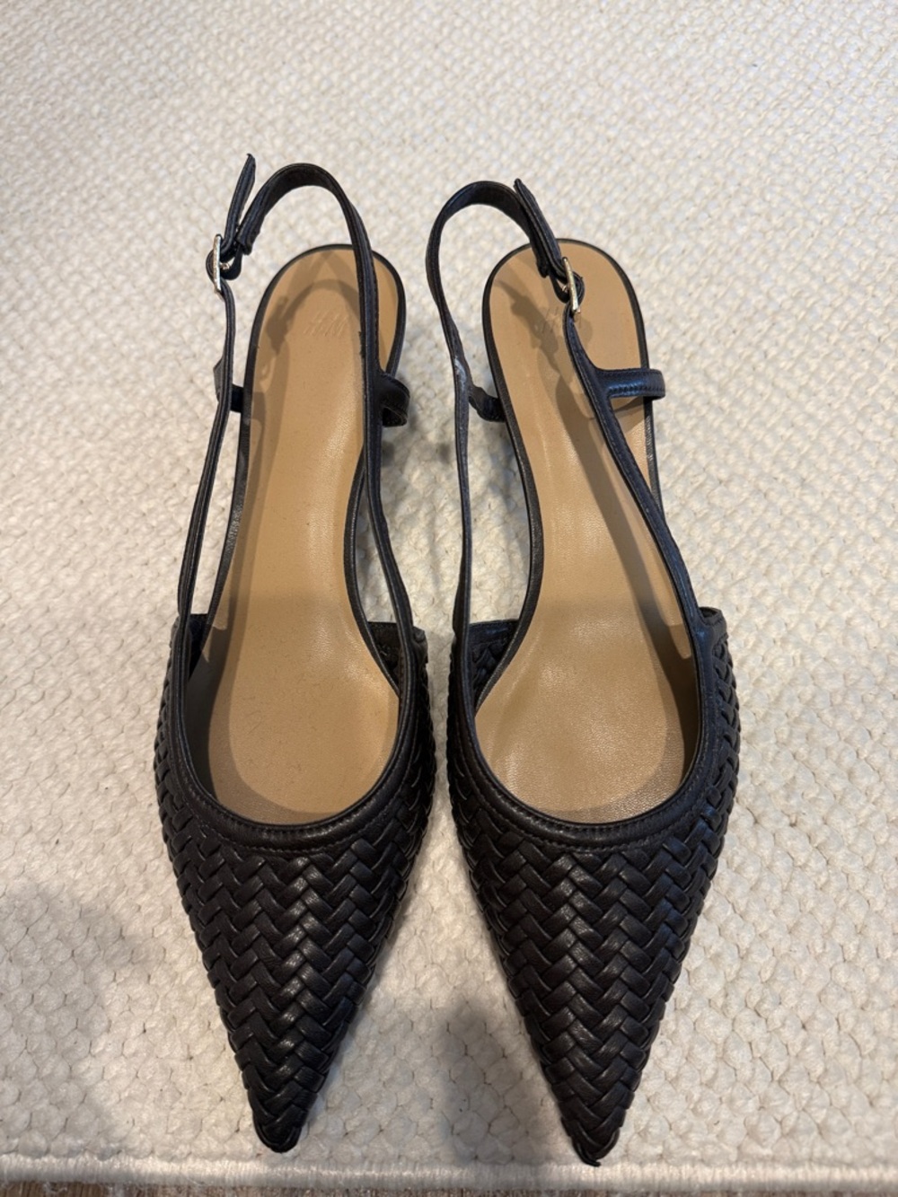 H&M Black Woven Pointed Slingback Mules